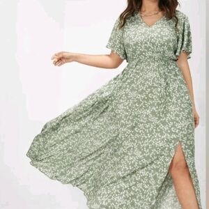 Ditsy Floral Elastic Waist Dress Midi Flutter Sleeves Soft Cottagecore 18-20 2XL